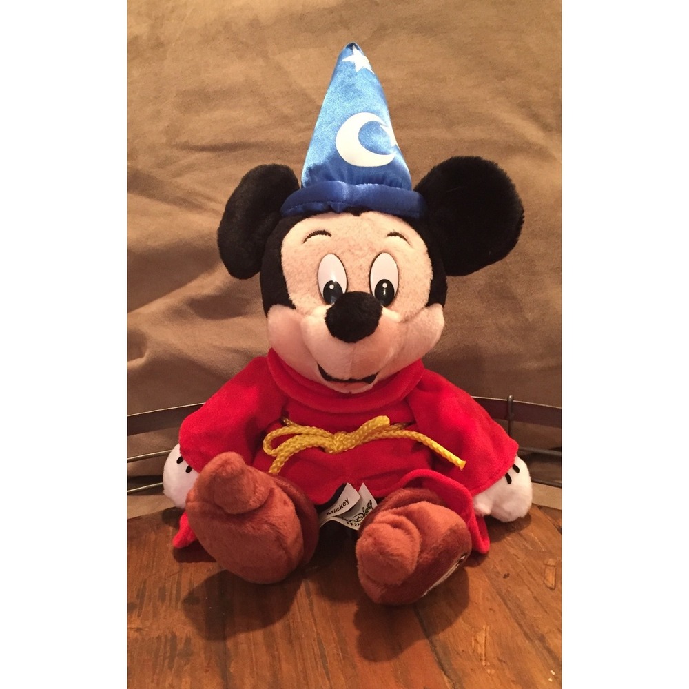 Disney World Sorcerer Mickey Mouse Fantasia Plush 13" Wizard Hat Red Robe NWT
